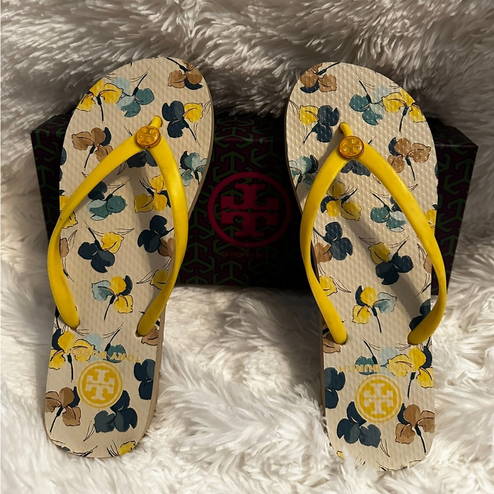 Tory Burch Yellow Strap Floral Sandals